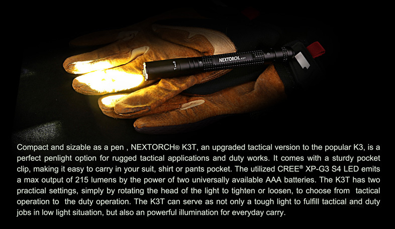 NEXTORCH K3T XP-G3 S4 LED 215 Lumens Tactical Penlight