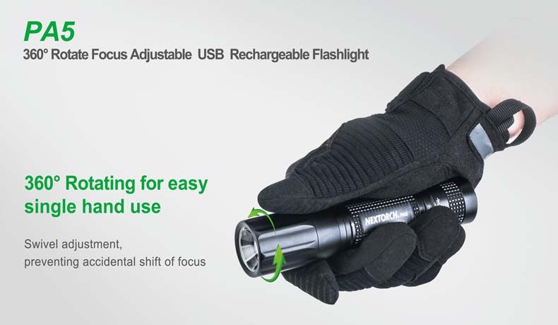 NEXTORCH PA5 XP-L LED 660 Lumens Rechargeable Focusing Tactical Flashlight