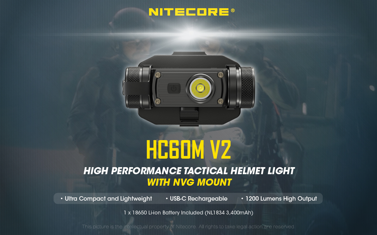 Nitecore HC60M V2 White Light LED 1200 Lumen NVG Helmet Light