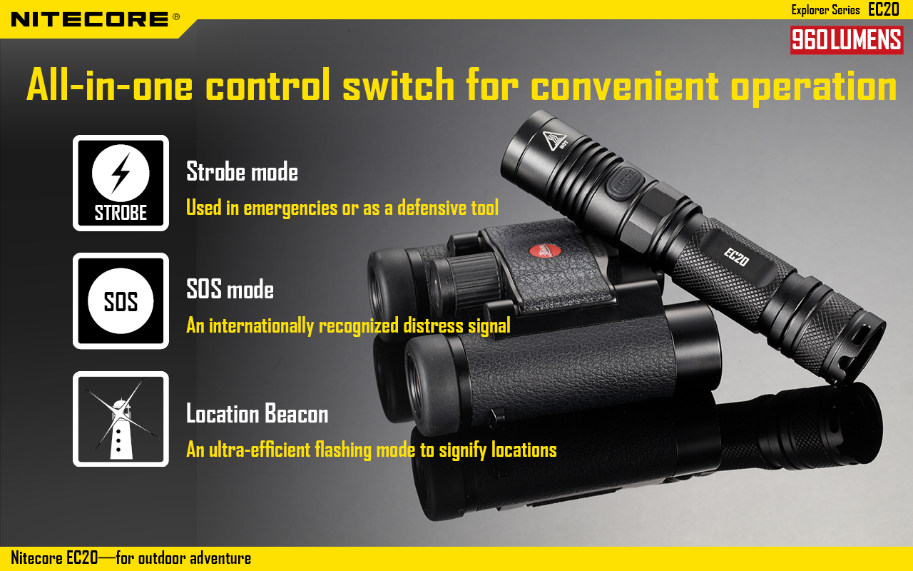 Nitecore EC20  XM-L2 LED 960 Lumens 242 Yards Compact EDC Flashlight