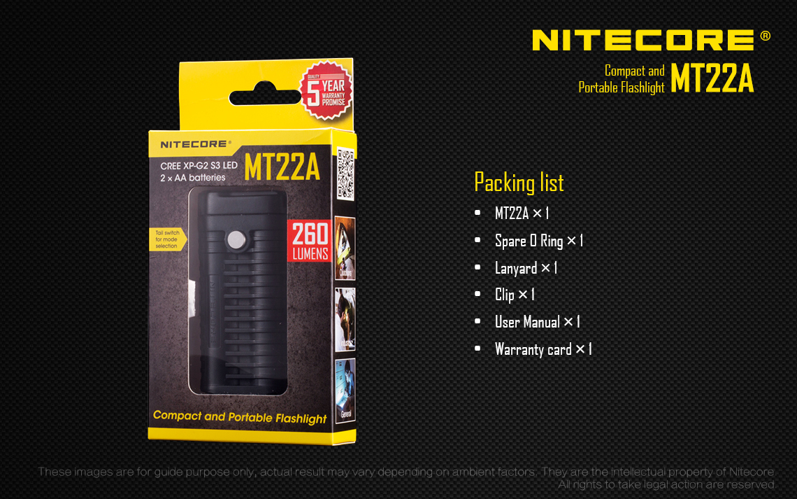 Nitecore MT22A  XP-L HD V6 LED 260 LUMENS EDC Flashlight