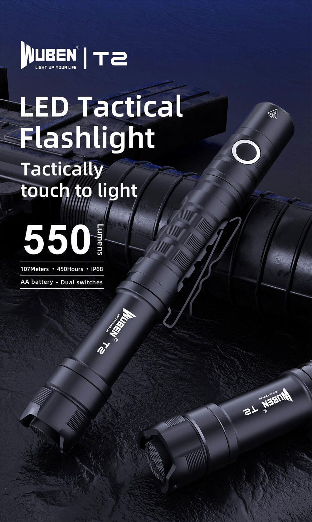 WUBEN T2 OSRAM P9 6500K LED 550 Lumens Tactical Flashlight