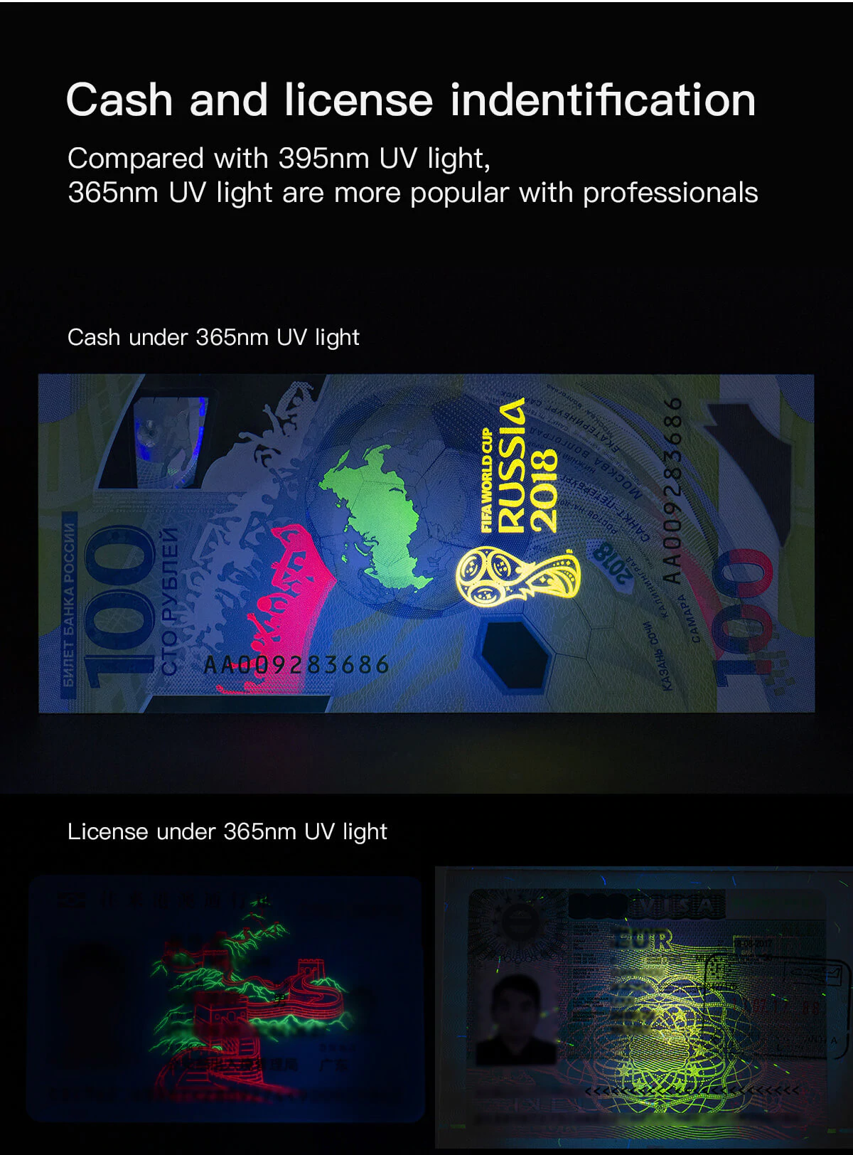Wuben P26  XPG3 White Light LED & 365nm UV LED 500 Lumens UV Flashlight
