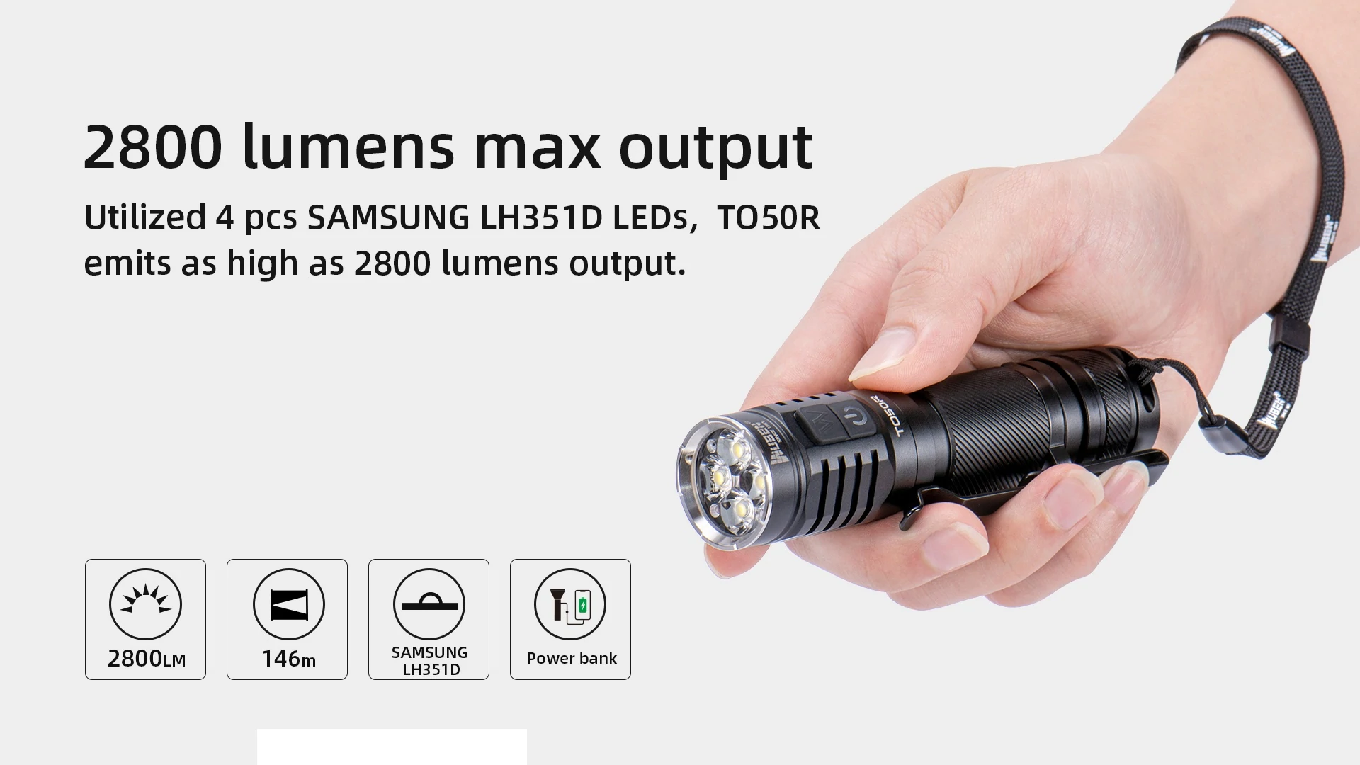 Wuben TO50R 4*SAMSUNG LH351D LED 2800 Lumens High CRI  Rechargeable 21700 Flashlight