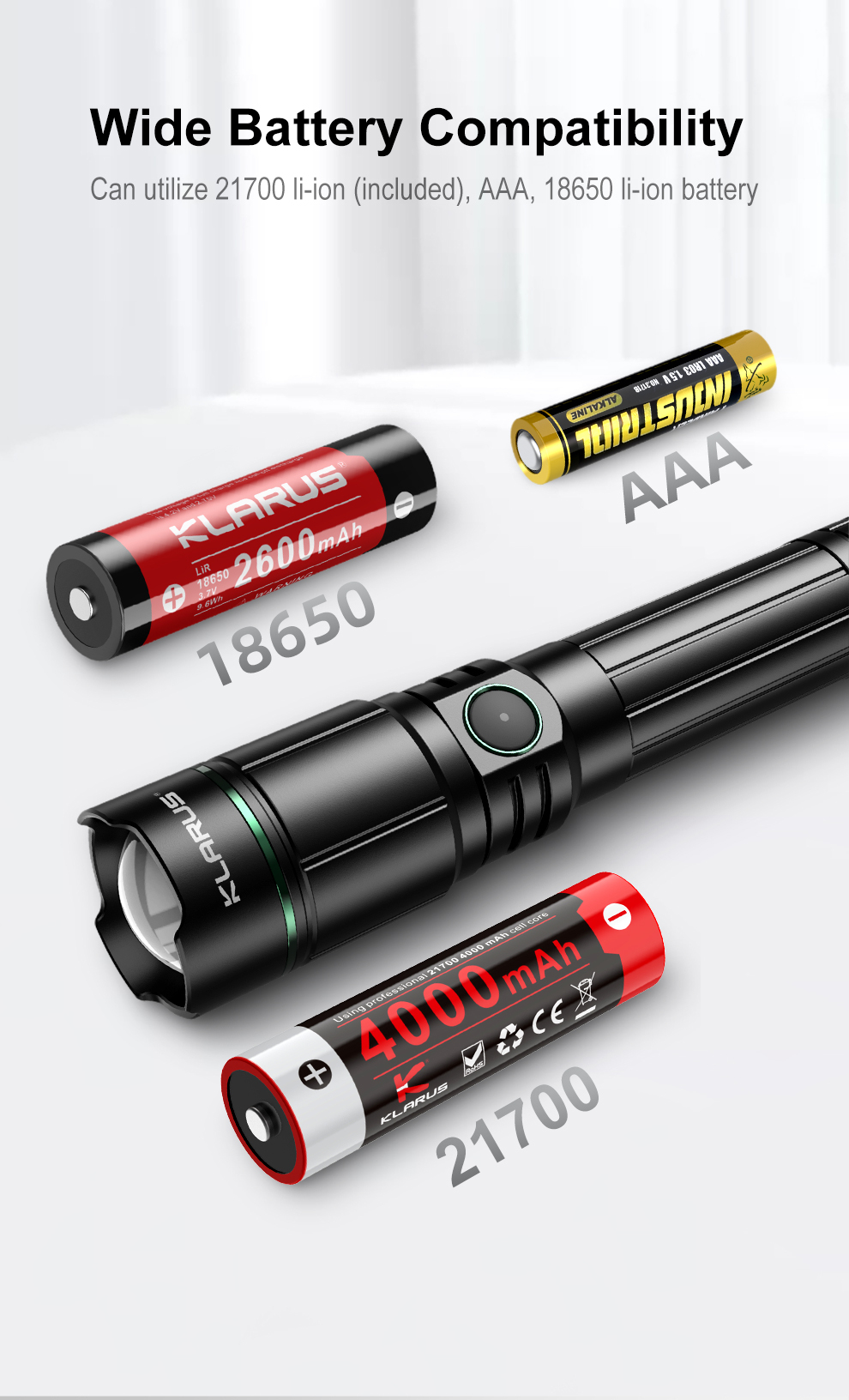 Klarus A2 Luminus SST-20 LED 1000 Lumens USB-C Rechargeable Focus Adjustable Searh Light