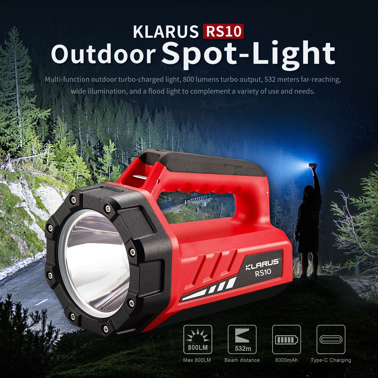 Klarus RS10 Luminus SST40W LED 800 Lumens Built-in 8000mAh Battery Rechargeable Search Light