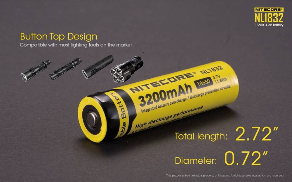 Nitecore 2300mAh / 2600mAh / 3200mAh / 3400mAh / 3500mAh Rechargeable Liion Battery