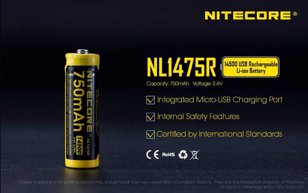 Nitecore 750mAh / 850mAh Rechargeable 14500 Battery