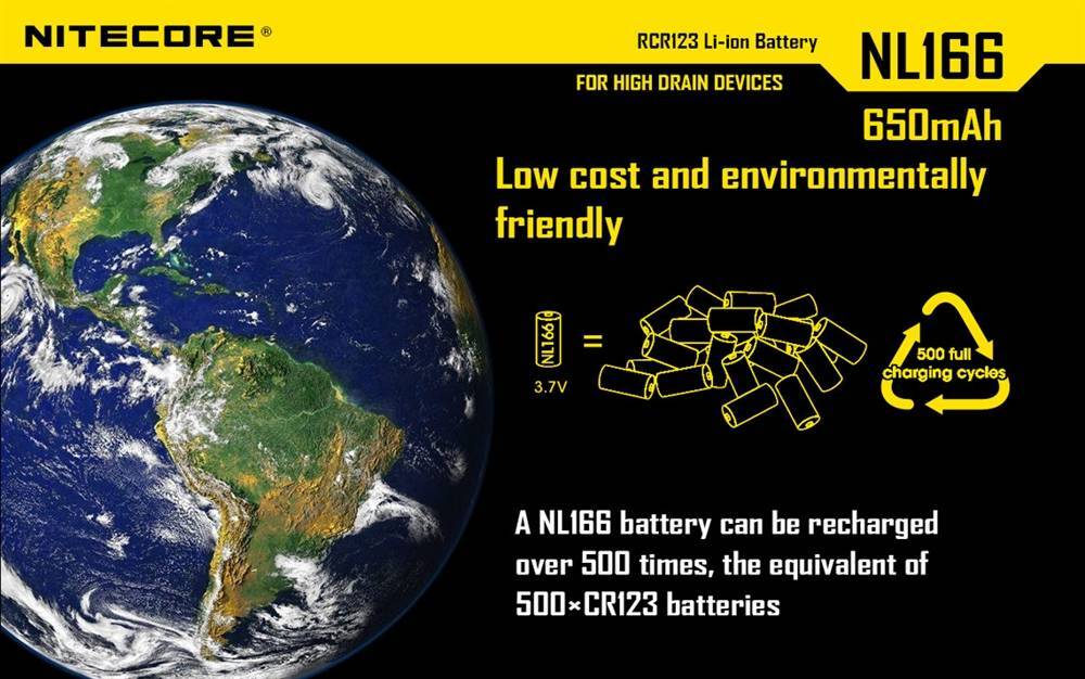 Nitecore NL166 650mAh Rechargeable RCR123A 16340 Battery