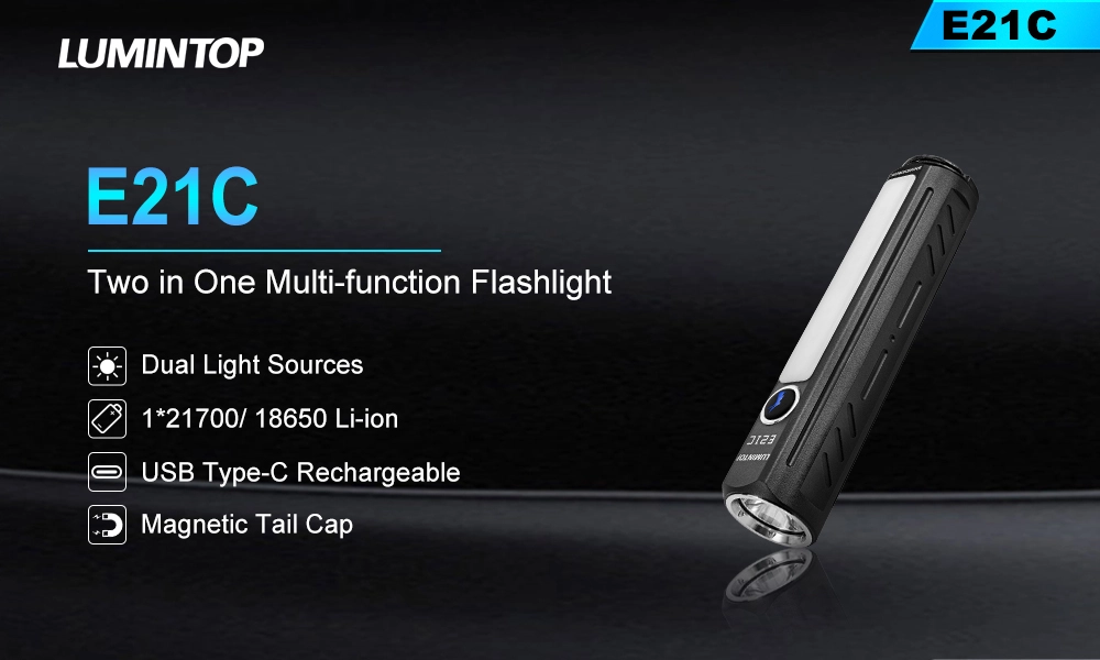 Lumintop E21C 1600 Lumens Type-C Rechargeable Dual Light Sources Magnetic Flashlights