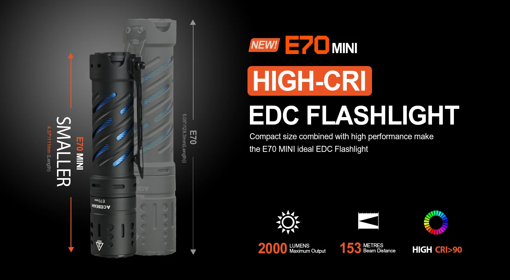 Acebeam E70 MINI Nichia 519A High-CRI EDC 2000 Lumens EDC Flashlight