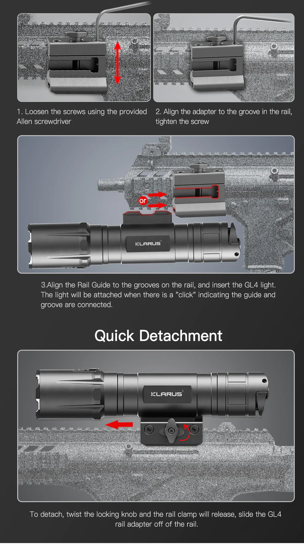 Klarus GL4 Rail Light 3300lm Ultra Compact Rechargeable Mount Tactical Flashlight