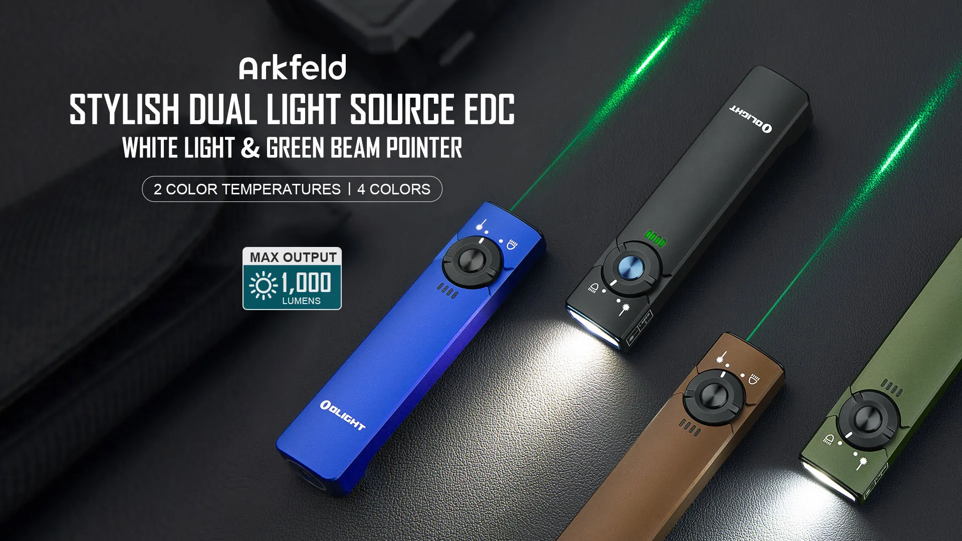 Olight Arkfeld Flat Flashlight with Green Laser & White Light EDC Light