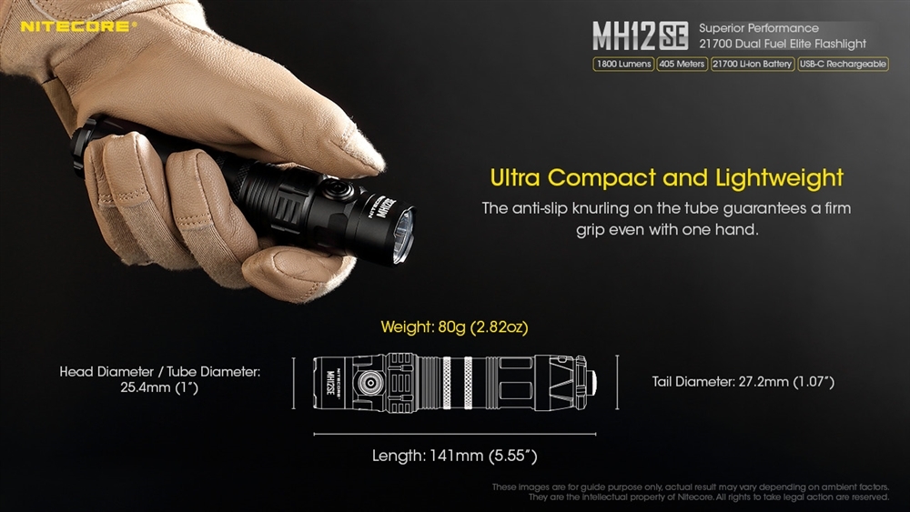 Nitecore MH12SE Luminus SFT-40-W LED 1800 Lumen USB-C Rechargeable Flashlight