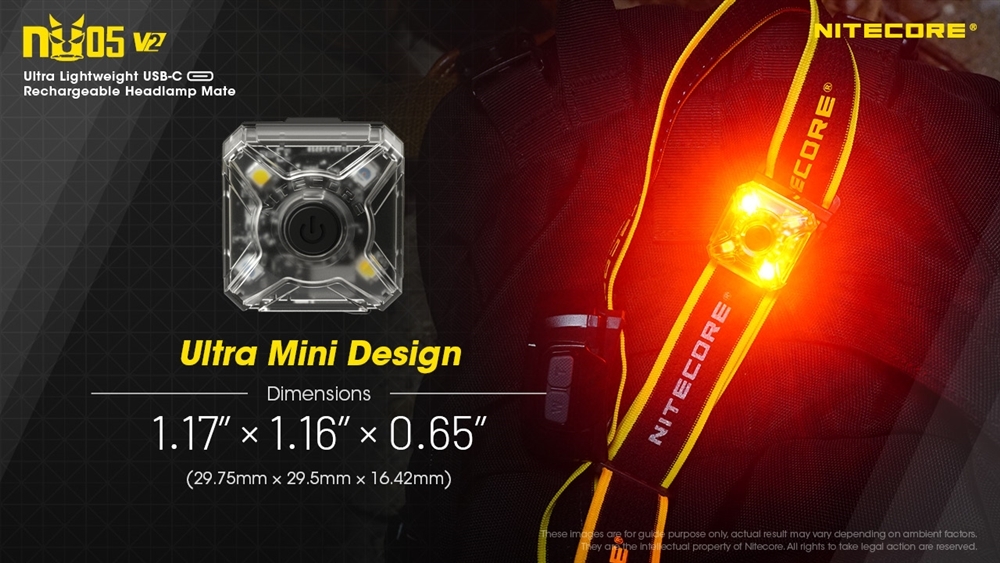 Nitecore NU05 v2 USB-C Rechargeable Red White Safety Light Headlamp