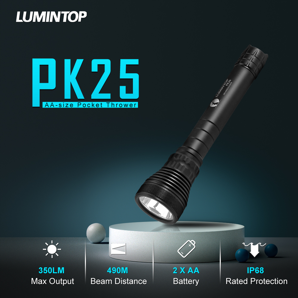 Lumintop PK25 KWCSLNM1.TG 350 Lumens 490 Meters Dual AA LED Flashlight