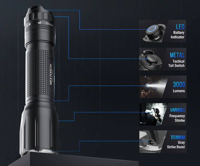 NEXTORCH TA30C MAX 3000 Lumens One-step Strobe Tac Flashlight