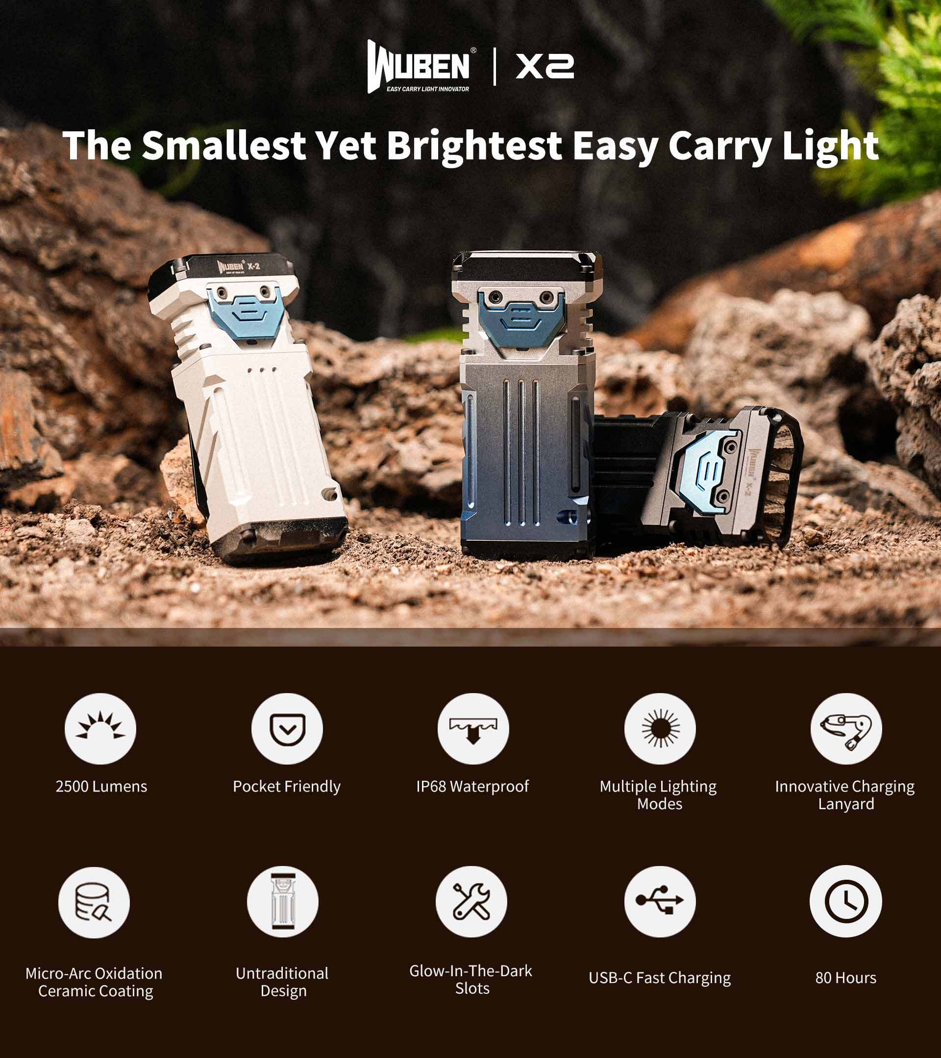 Wuben Lightok X2 Easy Carry Light 2500 Lumens EDC Flashlight