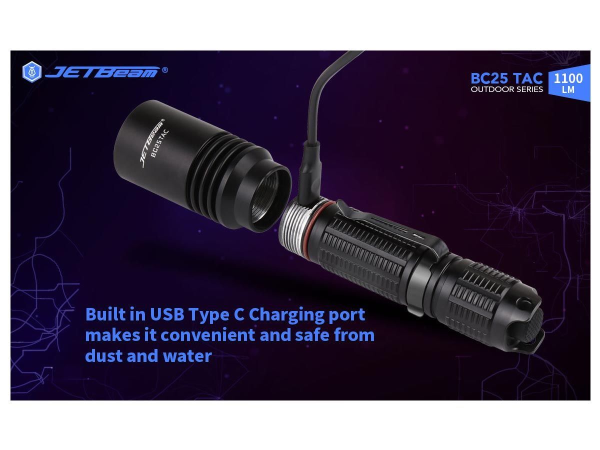 JETBeam BC25-TAC XP-L HI LED 1100 Lumens Outdoor Rechargeable Flashlight