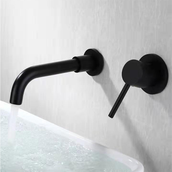 Basin Faucet Taps Wall Brass Concealed Black Matte 2 Holes Sanitary Wares Bathroom  