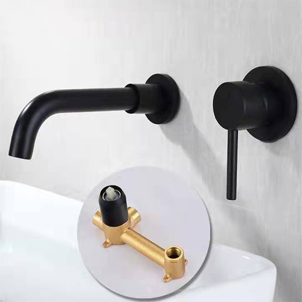 Basin Faucet Taps Wall Brass Concealed Black Matte 2 Holes Sanitary Wares Bathroom  