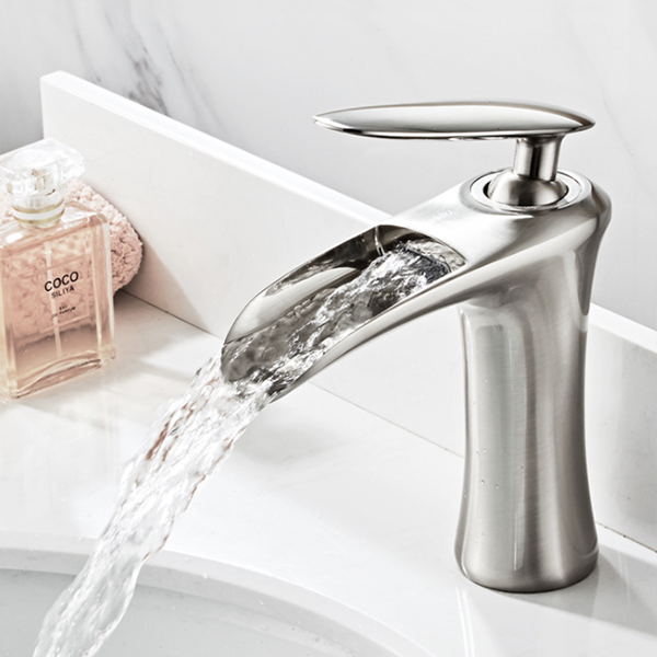 Basin Faucet Tap Waterfall Brass Single Low Deck Mounted Pvd  