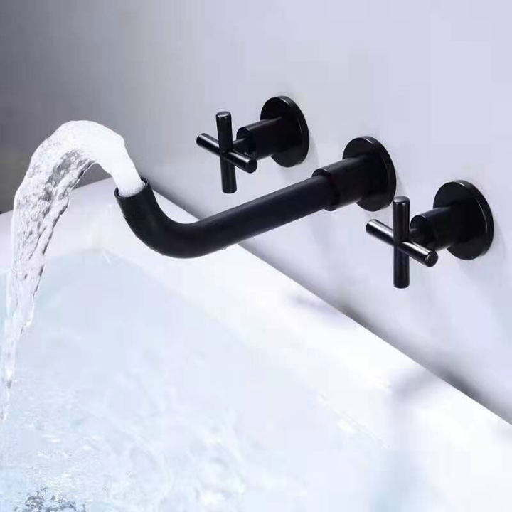 Basin Mixer Sink Taps Bathroom 3 Pieces Hole Cleaning Wall Mounted Matte Black  