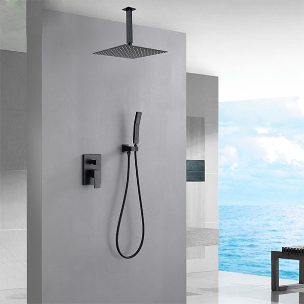 Bath & Shower Faucet Mixer Set Ceiling In-Wall Bathroom Mat Black Wall Mounted Two Function Sus304  
