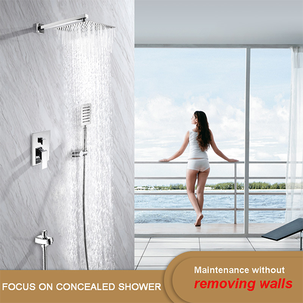 Bath & Shower Faucet Mixer Set Ceiling In-Wall Bathroom Mat Black Wall Mounted Two Function Sus304  