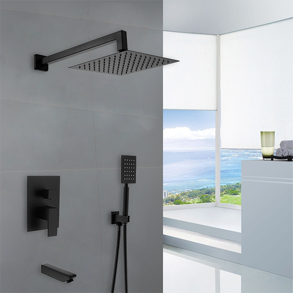 Shower Faucet Mixer Set Rain Concealed Rainfall 304 Syainless Steel Black Matte Massage Built In Bathroom  