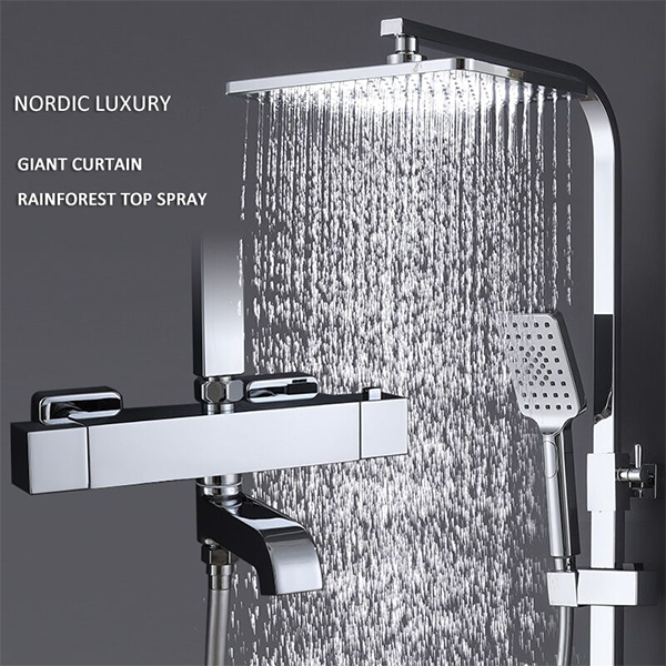 Shower Faucet Tap Mixer Bath Rain Thermostatic Black And Chrome  