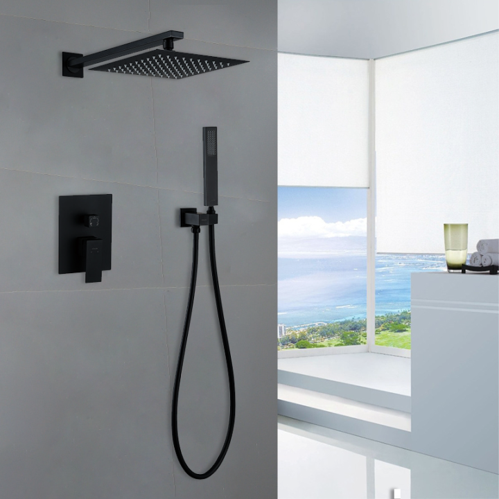 Shower Mixer Faucet Rain Large Water Fall Showerset Matt Black Hot And Cold Concealed Bathroom  