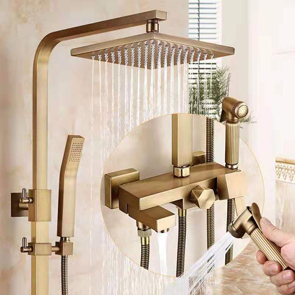 Shower Sets Faucet Mixer Exposed Rain Bathroom Waterfall Brass Antique 4 Way Cartridge With Adjustable Hand Held  