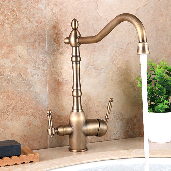 Kitchen Faucet Tap Water Filter Gold Colour Pvd Brass Antique Vintage Sanitary Wares Handle Double  