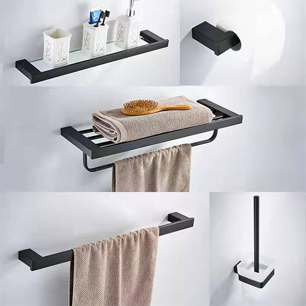 Bathroom Fittings Accessories Full Set Hardware Stainless Steel Modern Designer Stylish Black Toilet Washroom Bath  