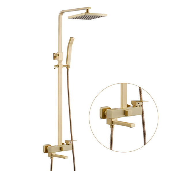 Bath & Shower Faucets Chuveiro Tap Mixer Set 3 Way Brushed Gold Wall Mounted Bathroom  