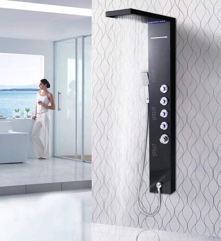 Bathroom Stainless Steel Wall Mounted Rainfall Black Massage Bath Faucet Wall Shower Panel??
