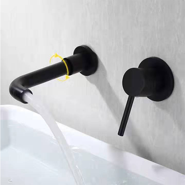 Basin Faucet Taps Wall Brass Concealed Black Matte 2 Holes Sanitary Wares Bathroom