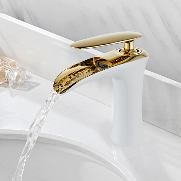 Basin Faucet Tap Waterfall Brass Single Low Deck Mounted Pvd