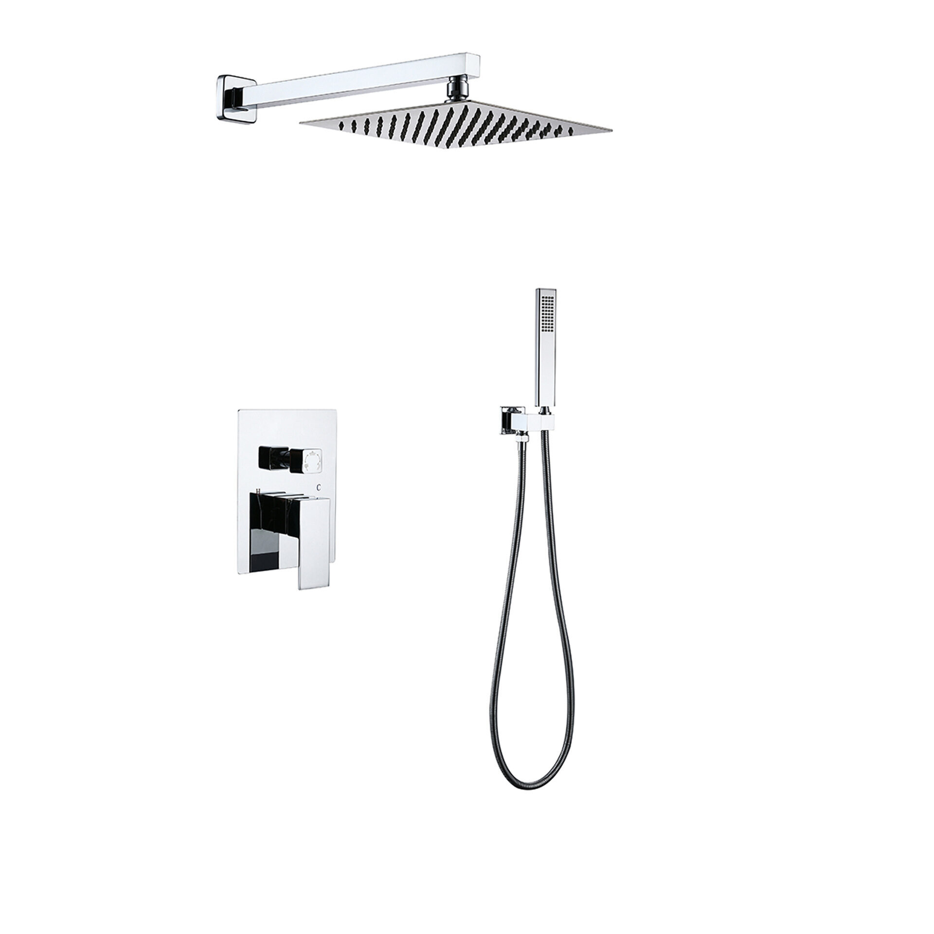 Shower Mixer Faucet Rain Large Water Fall Showerset Matt Black Hot And Cold Concealed Bathroom