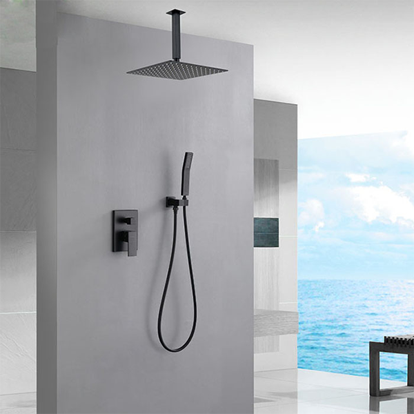 Bath & Shower Faucet Mixer Set Ceiling In-Wall Bathroom Mat Black Wall Mounted Two Function Sus304