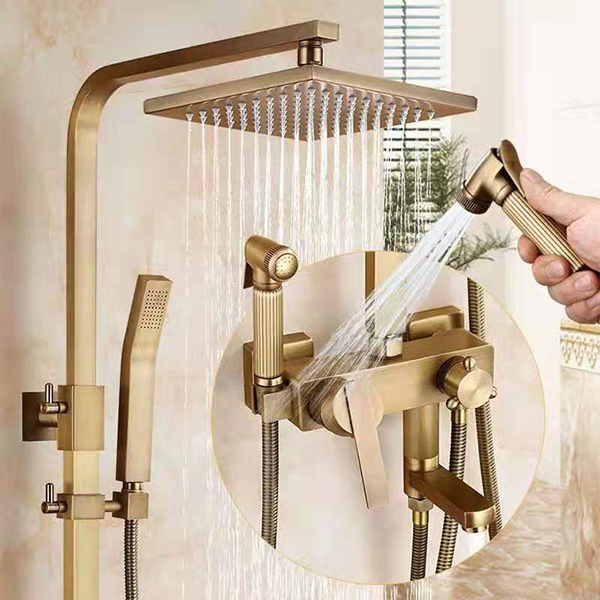 Shower Sets Faucet Mixer Exposed Rain Bathroom Waterfall Brass Antique 4 Way Cartridge With Adjustable Hand Held
