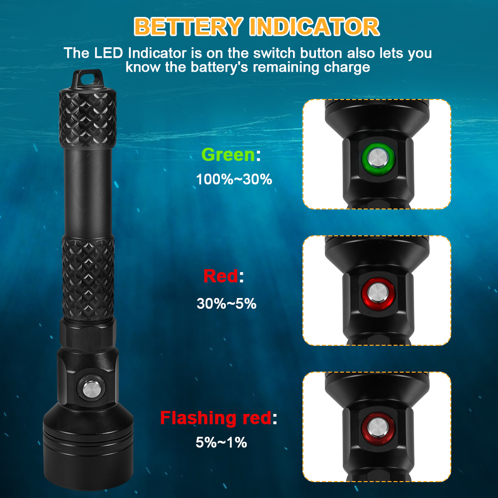 VOLADOR DF50 Scuba Diving Flashlight Luminus SST70 3200 Lumens 6500K High Brightness LED Dive Torch, IPX8 Waterproof Underwater 150m 492ft  Submersible Light Include 2 x 18650 Rechargeable Battery and Charger  