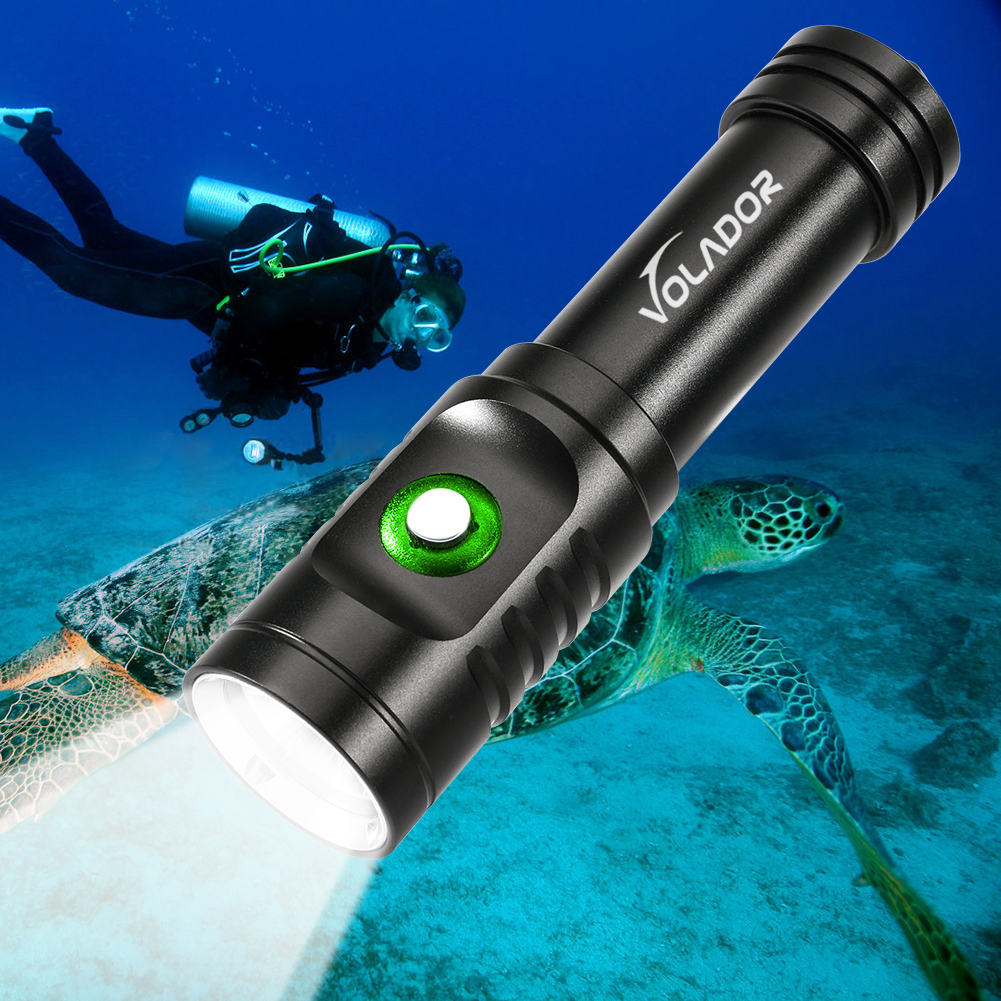 VOLADOR DF01 Mini Diving Flashlight 1050 Lumen Super Bright LED Dive Torch, IPX8 Waterproof Underwater 100m 328ft Submersible Light with 1 x 18650 Rechargeable Batteries and Charger  
