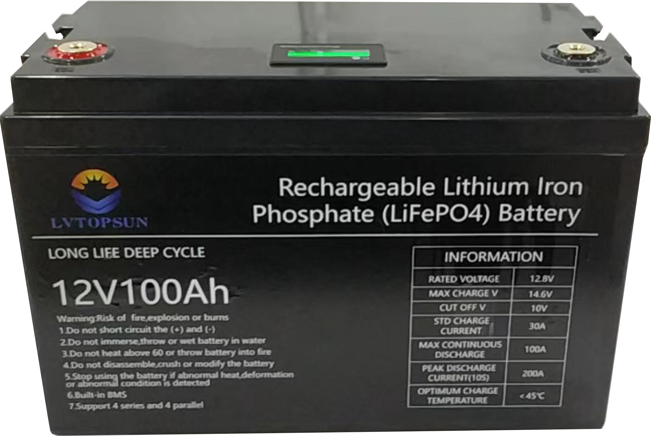 LVTOPSUN LifePO4 Lithium-Ion Batteries 12V 100Ah Deep Cycle Energy Storage  Solar Battery Solar Panel
