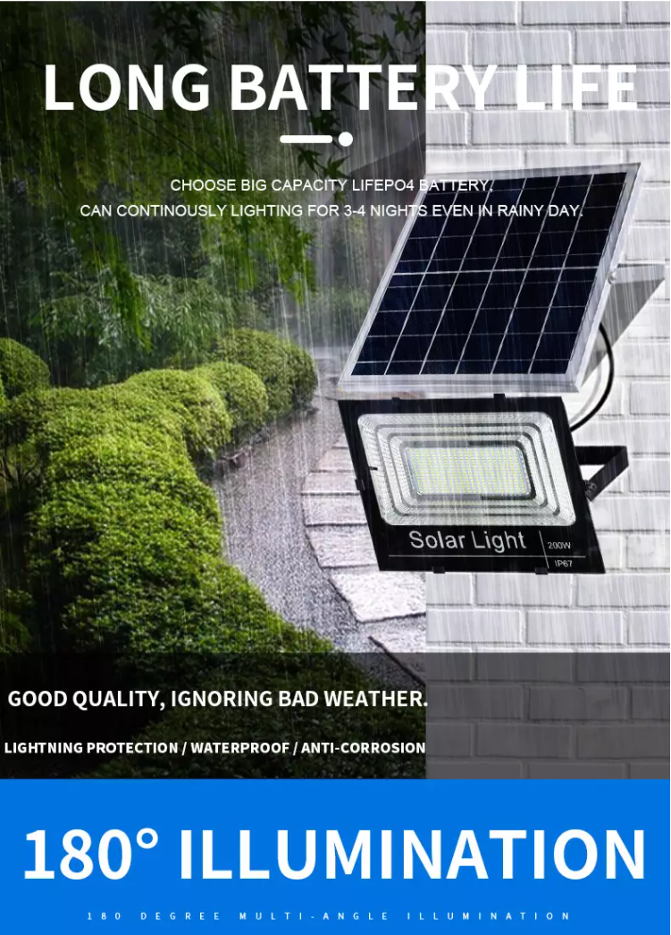 LVTOPSUN 60W Solar Flood light/IP67/ LIFEPO4 Battery / Solar Spot light  