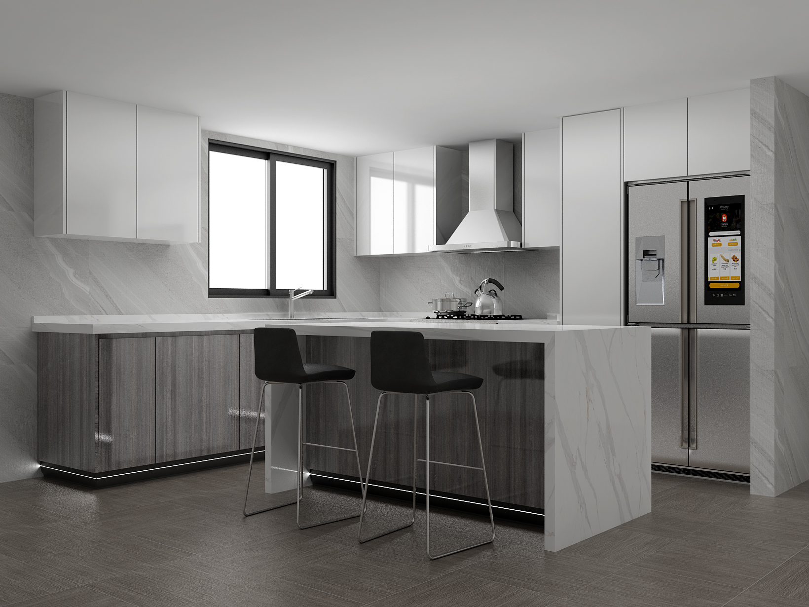 L-Shaped kitchen with island counter