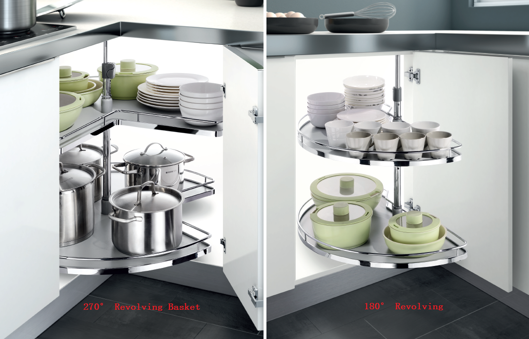 Kitchen Cabinet Storage Rack 180 Degree Revolving Basket