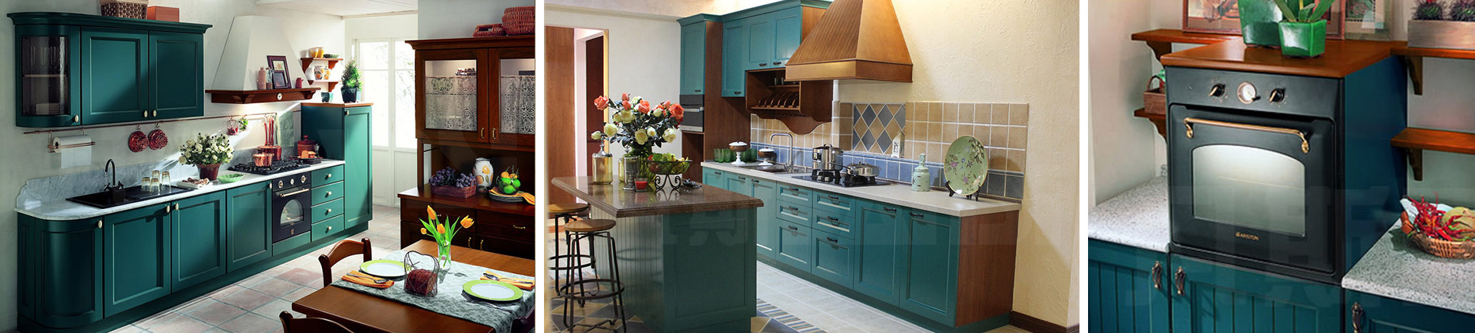 Blue and wood kitchen cabinet