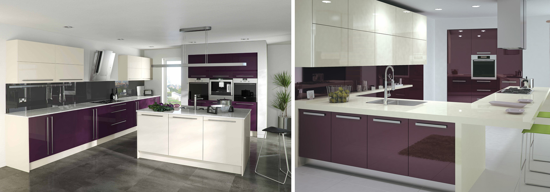 purple and beige kitchen cabinet